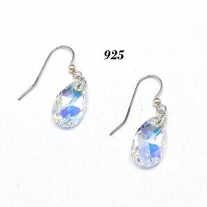 Sterling Silver 925 Teardrop Earrings Aurora Borealis Austrian Crystal